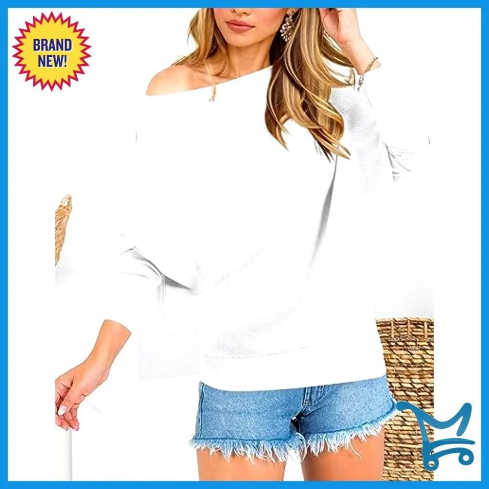 Oversized Batwing Sleeve Pullover Sweater Off Shoulder Loose Fit Knit Top